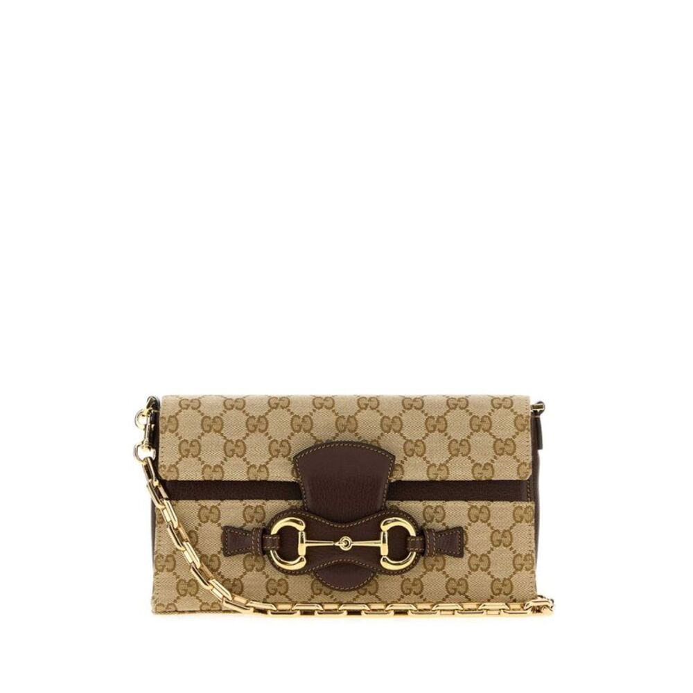 Gucci Women Gg Fabric Medium Horsebit Ristretto Shoulder Bag